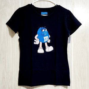 M&M's Women's Black T-Shirt Faux Gems Blue Character. Size Small.